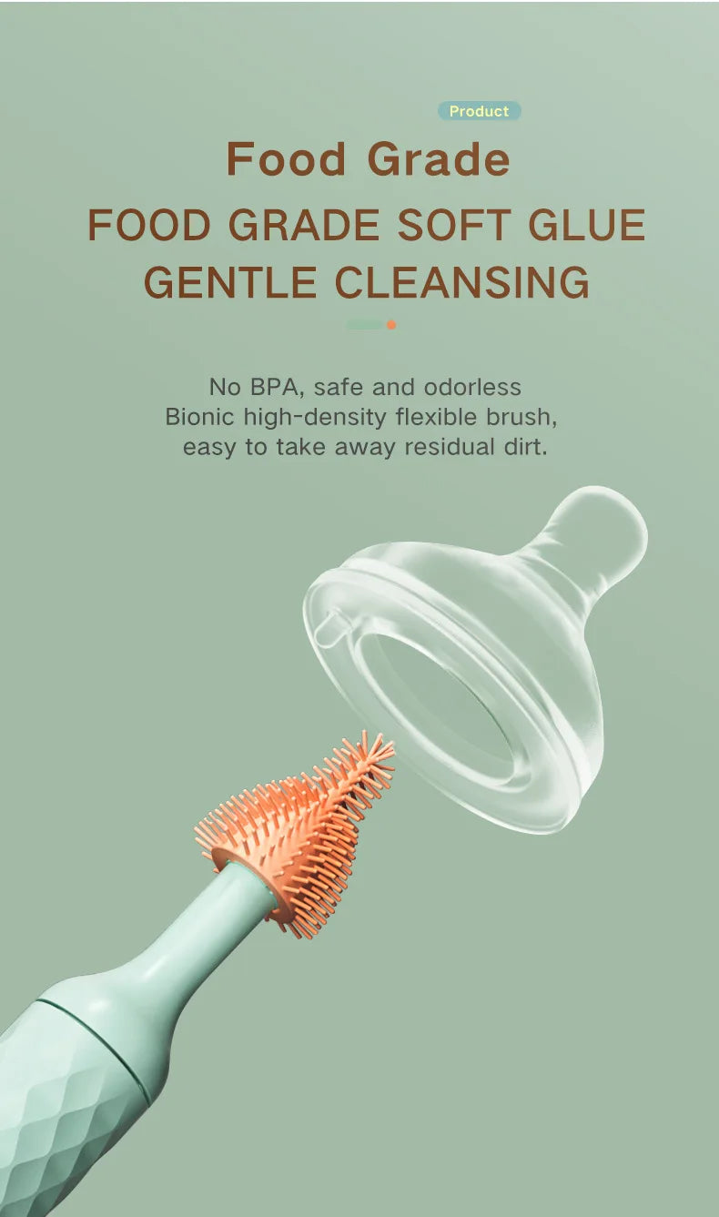 Electric Silicone Bottle Brush 360 Degree Rotating Baby Pacifier Cup Pacifier Cleaning Brush Set with 1200mAh Lithium Battery