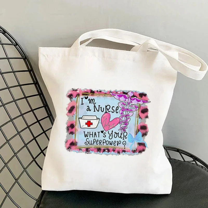 Nursing Essentials Women Shoulder Bag Harajuku Resuable Shopping Bags Lady Canvas Tote Handbag Eco Large Capacity Girls Handbags