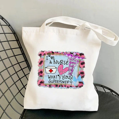 Nursing Essentials Women Shoulder Bag Harajuku Resuable Shopping Bags Lady Canvas Tote Handbag Eco Large Capacity Girls Handbags