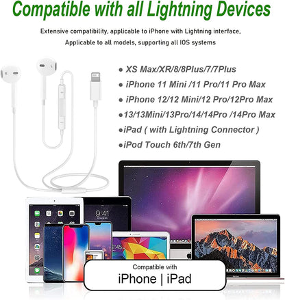 Original Wired Lightning Earphones For Apple iPhone 14 13 12 11 Pro Max Mini X XS XR X 7 8 6 Plus SE Headphones Accessories
