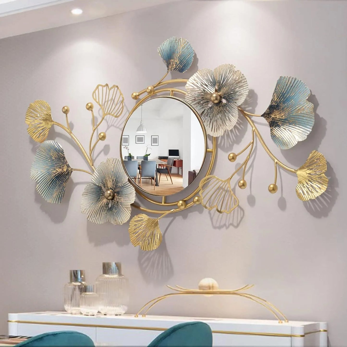 Metal Wall Art Large Wall Clock Creative Metal Ginkgo Biloba Design