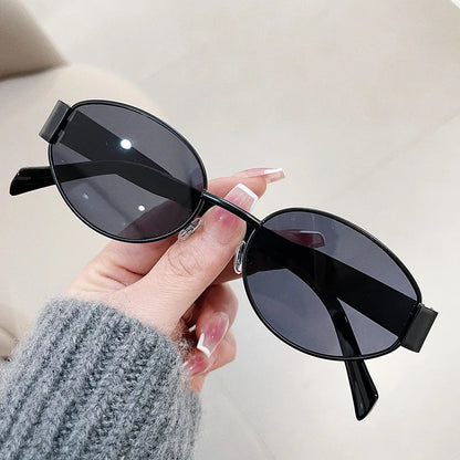 Trendy Oval Sunglasses for Women 2024 Luxury Brand Designer Metal Frame Sun Glasses Ladies Classic Vintage Round Shades Unisex