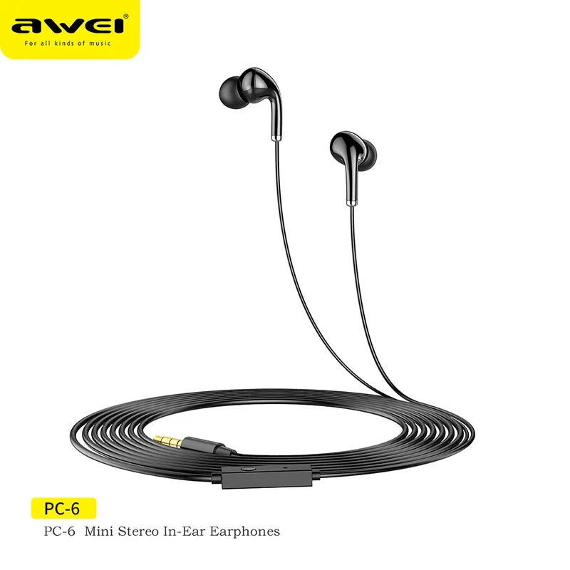 Awei  Wired Headphones In Ear Headset Wired Earphones with Mic Bass Stereo Earbuds Sports In-line Control For Phones