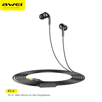 Awei  Wired Headphones In Ear Headset Wired Earphones with Mic Bass Stereo Earbuds Sports In-line Control For Phones