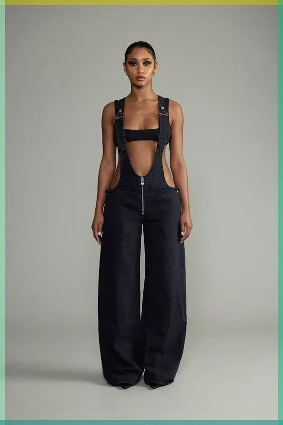 Women's Street Style Low Waisted Wide Leg Backpack Pants