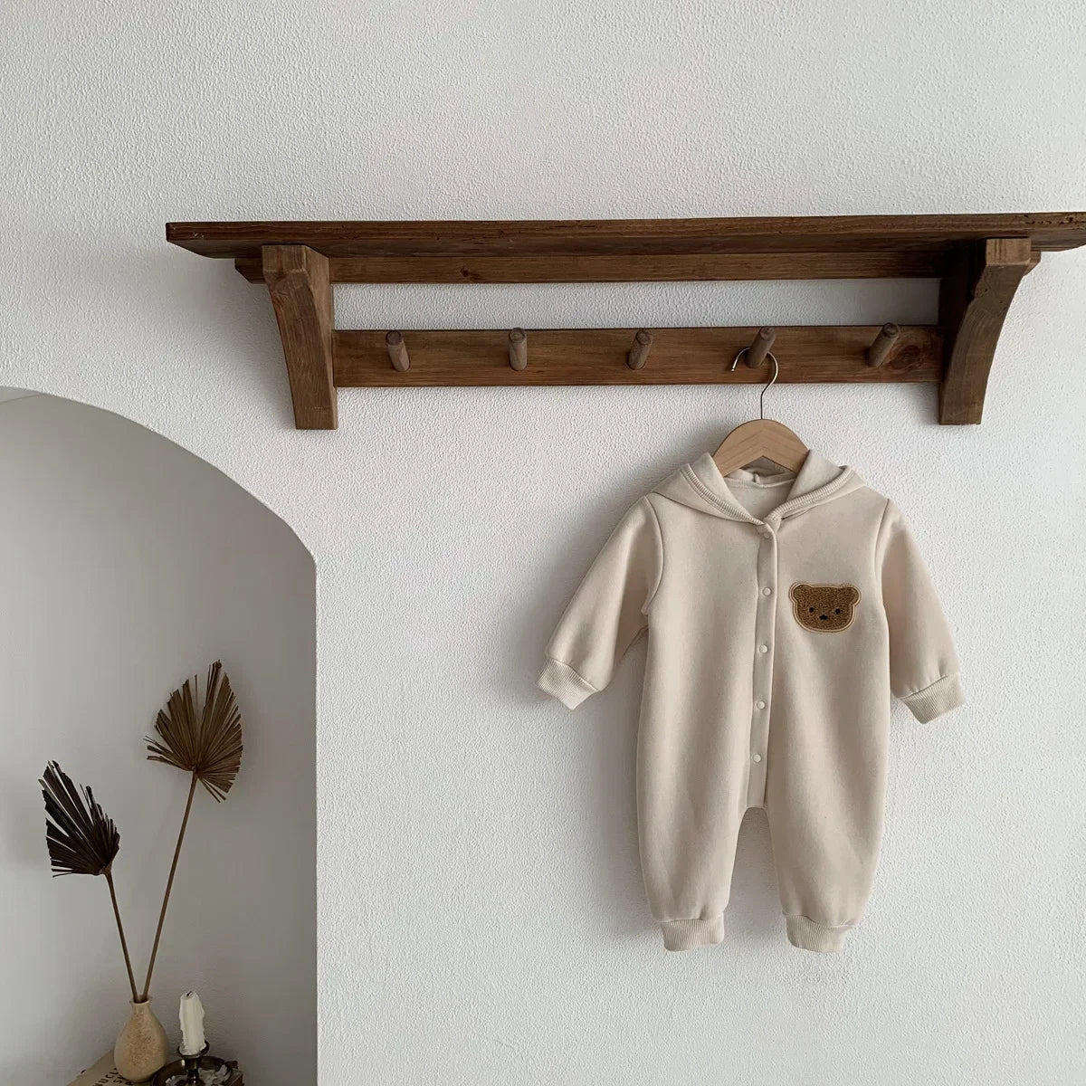 Autumn Bear Design One-Piece Bodysuit with Long Sleeve