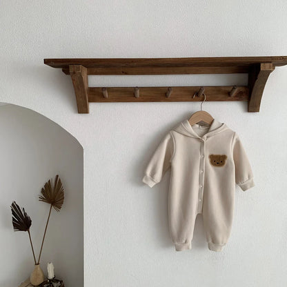 Autumn Bear Design One-Piece Bodysuit with Long Sleeve