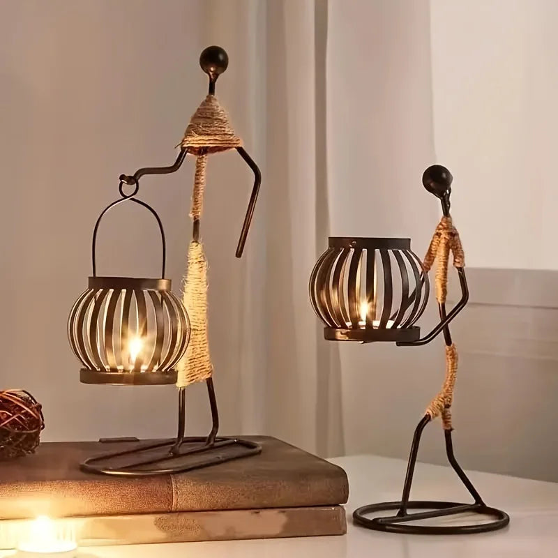 Nordic Metal Candlestick Abstract Character Sculpture Candle Holder Decors Handmade