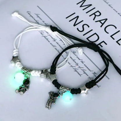Luminous Beads Star Couple Bracelets For Women Men Charm Cat Flower Heart Key Lock Cross Matching Bracelets