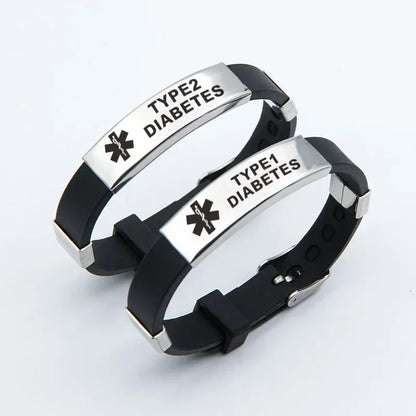 Type 1 Diabetes Medical Alert ID Bracelets for Men Woman Kids Adjustable Silicone Bangles ICE SOS Jewelry