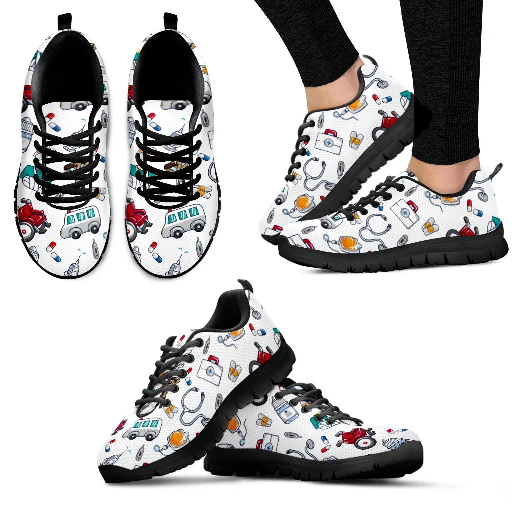 White Ambulance Medical Equipment Sneakers First Aid Printing Summer Breathable Mesh Sneakers Nurse Casual Shoes Custom Shoes