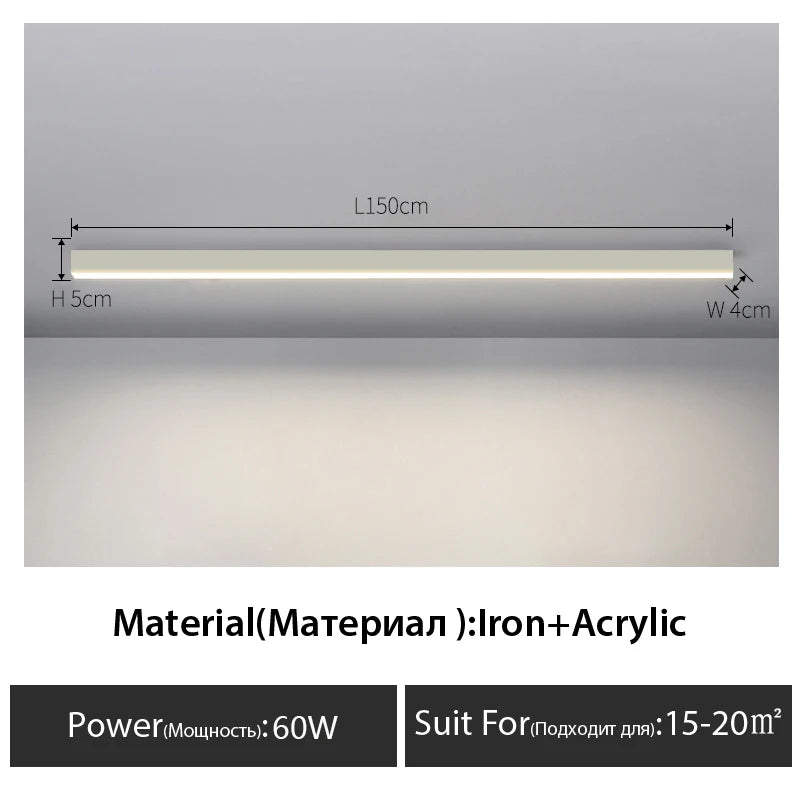 Contemporary Long Strip LED Ceiling Light Fixture for Balcony, Aisle, Bedroom, and Living Room Decor