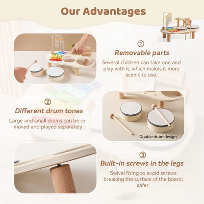 Wooden Aeolian Bells & Xylophone Montessori Baby Educational Musical Toy & Birthday Gift