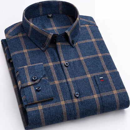 Retro Casual Brushed Cotton Plaid Enzyme Wash Embroidered Shirt