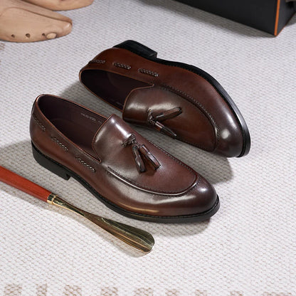 Men's Genuine Leather Handmade Slip on Tassel Loafers Shoes