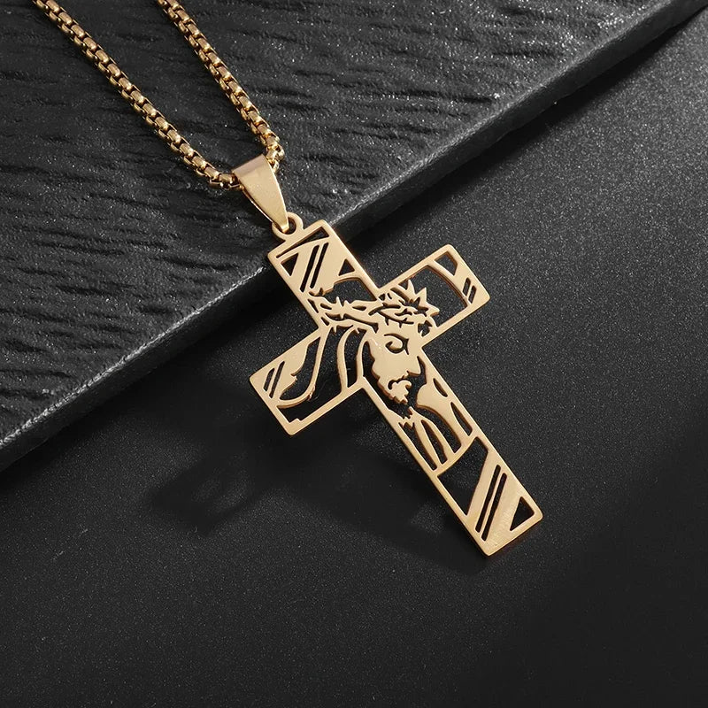 Men's Titanium Steel Stylish Trinity Cross Necklace
