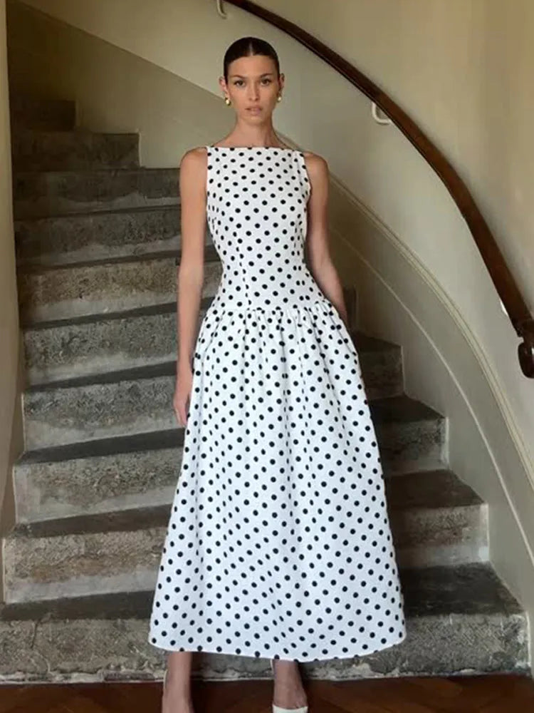 Polka Dot Summer Maxi Dress - Casual Retro Chic Style