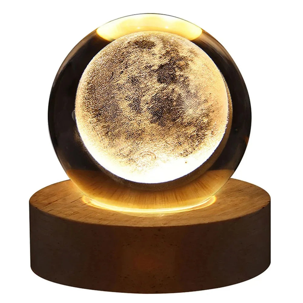 3D Crystal Lamp with Galactic Projection – USB Night Light