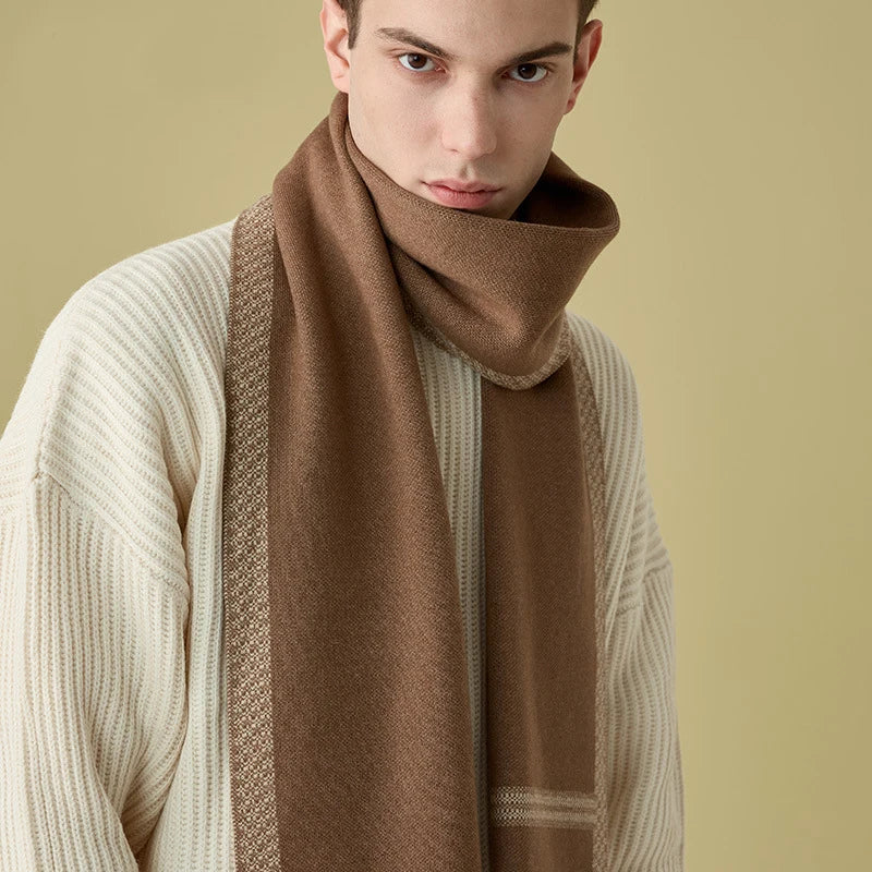 High Quality Wool Blend Scarf Men Thick Versatile Stripe Cashmere Muffler