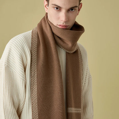 High Quality Wool Blend Scarf Men Thick Versatile Stripe Cashmere Muffler