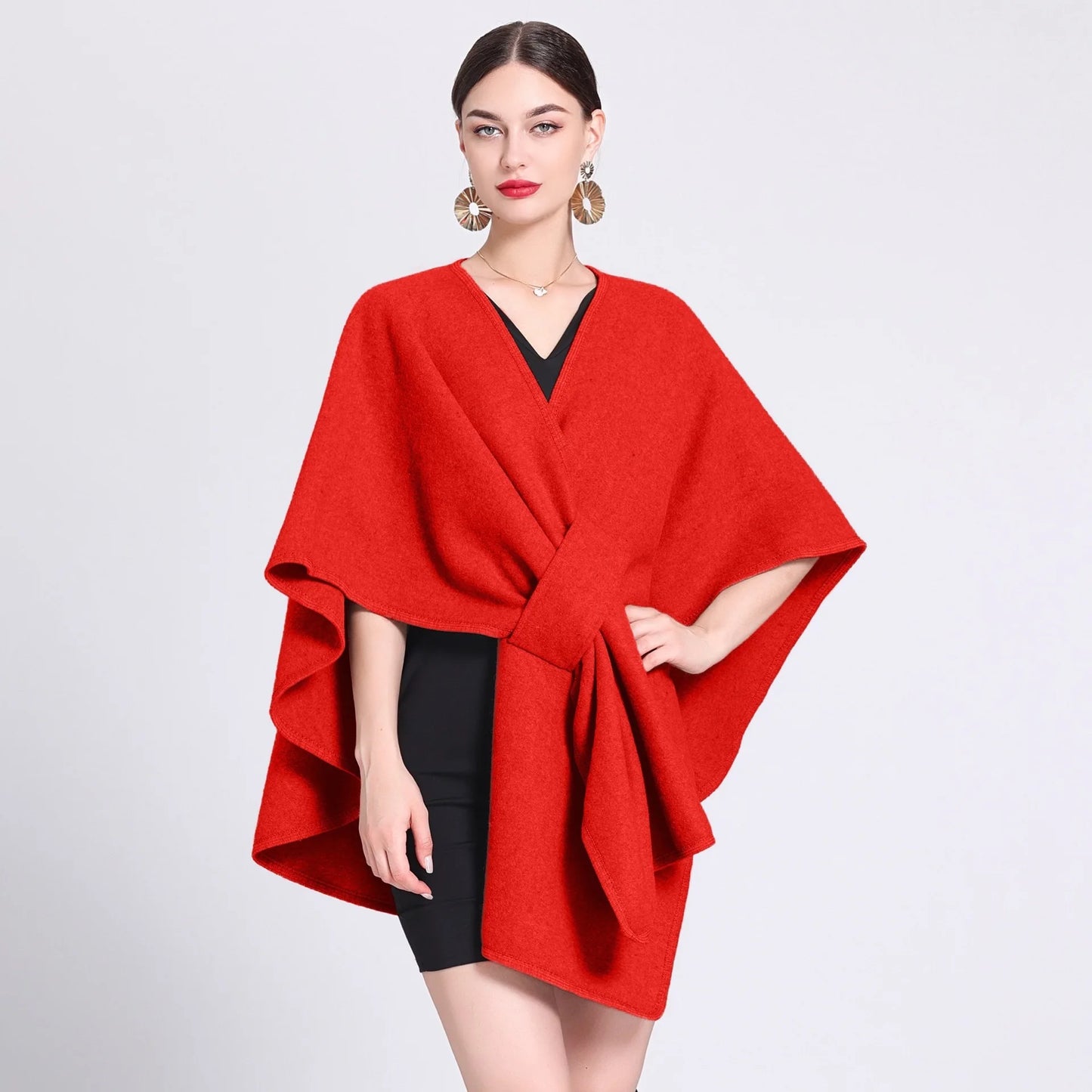 Casual Wool Blend Poncho Coat in Solid Color for Women