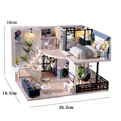 Wooden Miniature Doll House DIY Duplex Apartment Production 3D Puzzle Assembly Building Toy Decoration with Furniture Dollhouse