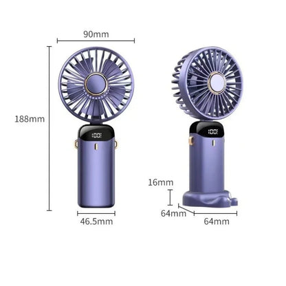 USB Handheld Mini Fan - Foldable, Portable, Neck Hanging, 5-Speed Rechargeable Fan with Phone Stand & Display Screen