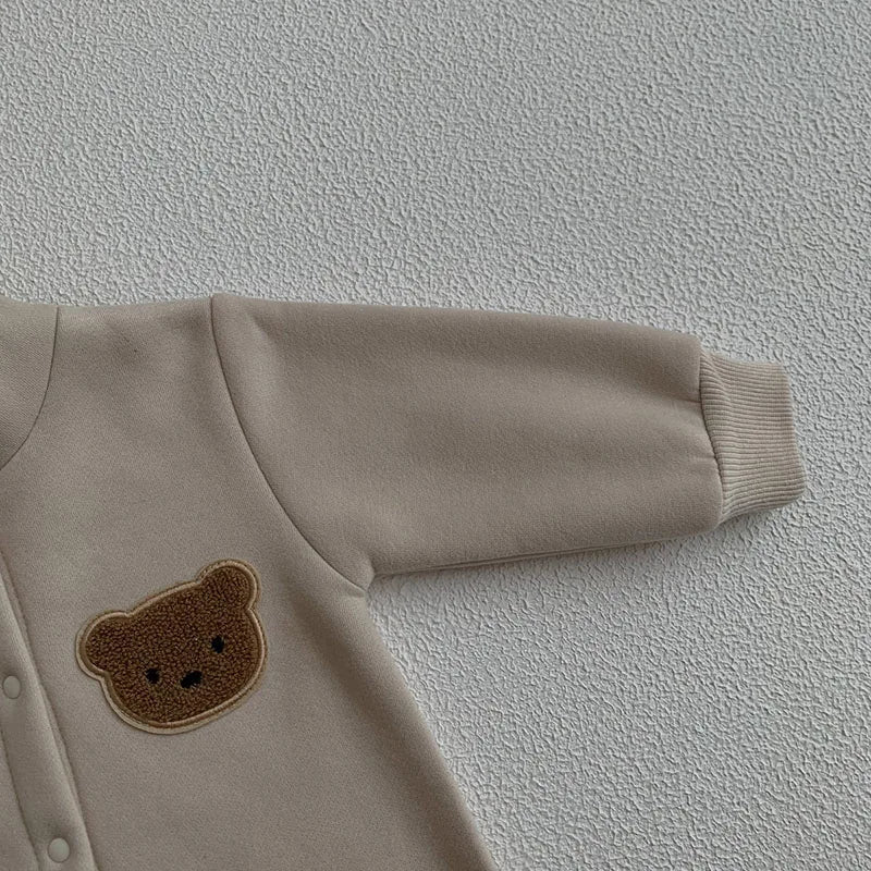 Autumn Bear Design One-Piece Bodysuit with Long Sleeve