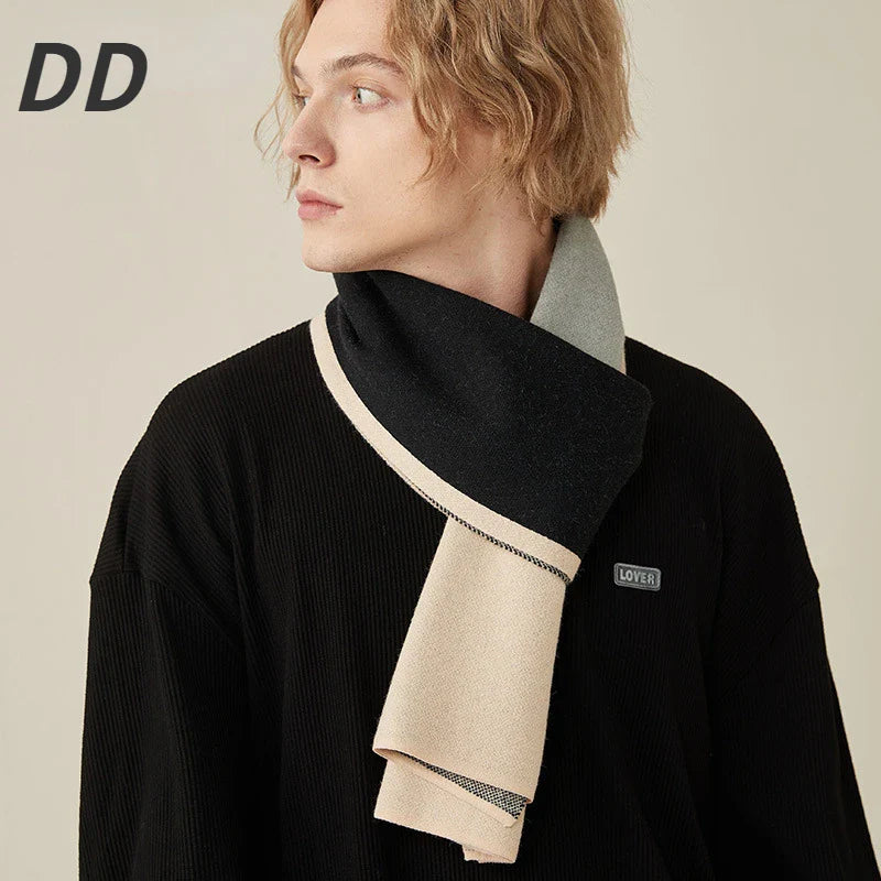 High Quality Wool Blend Scarf Men Thick Versatile Stripe Cashmere Muffler