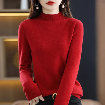 Women’s 100% Pure Wool Half Neck Pullover Sweater for Winter