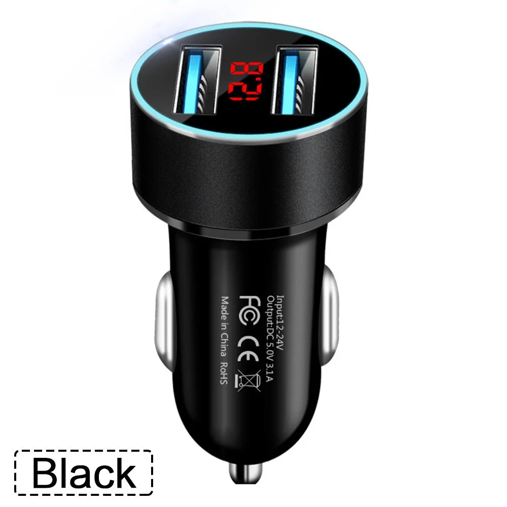 High Quality 3.1A Dual USB Car Charger 2 Port LCD Display Voltmeter 12-24V Cigarette Lighter Socket Car Charger Adapter