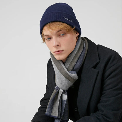 High Quality Wool Blend Scarf Men Thick Versatile Stripe Cashmere Muffler
