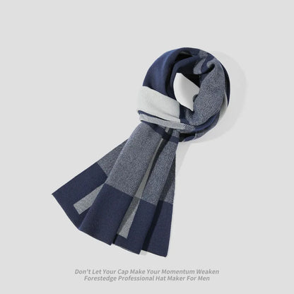 High Quality Wool Blend Scarf Men Thick Versatile Stripe Cashmere Muffler