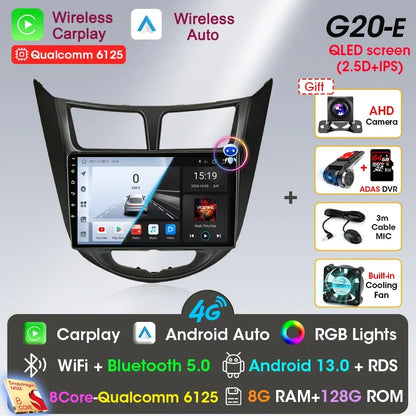 Srnubi Android 13 Carplay Car Radio for Hyundai Solaris Verna Accent 1 2010 - 2016 Multimedia Player 2 Din GPS 4G DVD Head Unit