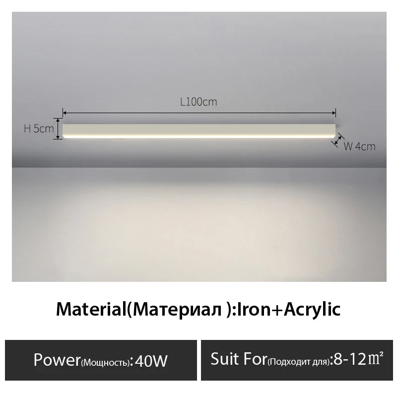 Contemporary Long Strip LED Ceiling Light Fixture for Balcony, Aisle, Bedroom, and Living Room Decor
