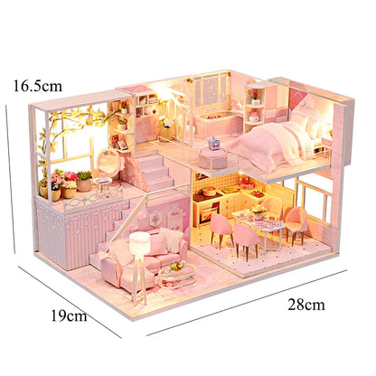 Wooden Miniature Doll House DIY Duplex Apartment Production 3D Puzzle Assembly Building Toy Decoration with Furniture Dollhouse