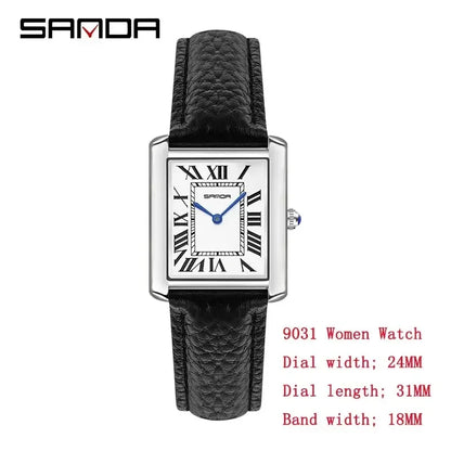 Quartz Watches Wear Resistant Leather Strap Square Dial by SANDA
