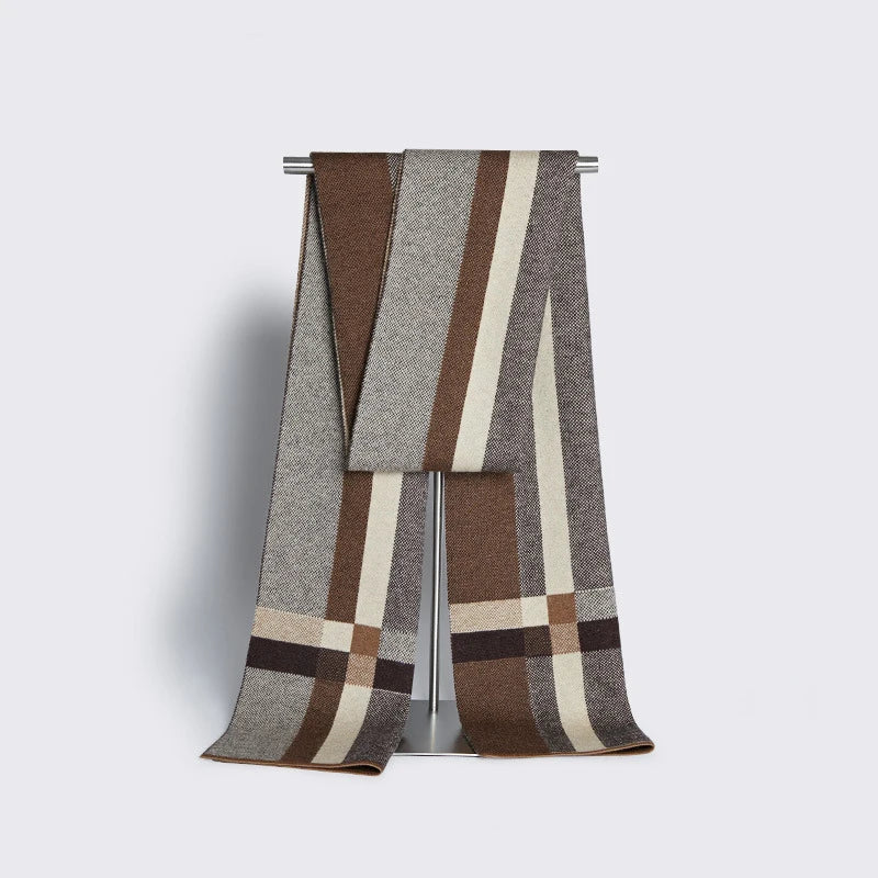 High Quality Wool Blend Scarf Men Thick Versatile Stripe Cashmere Muffler