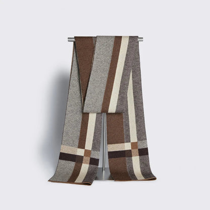 High Quality Wool Blend Scarf Men Thick Versatile Stripe Cashmere Muffler
