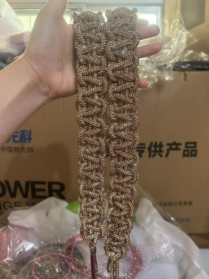 Crystal Rhinestones Diamond Woven Handmade Bag Strap For Handbag Purse Crossbody Shoulder Strap Glitter Belt Bag Accessories