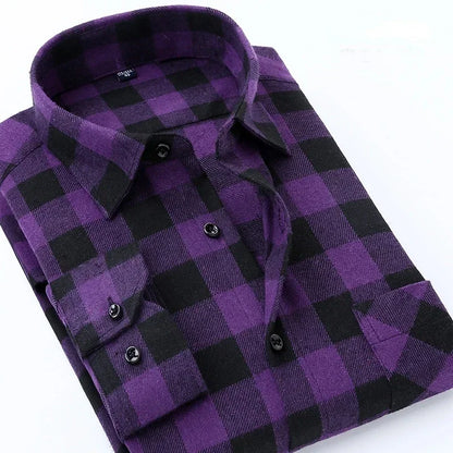 Retro Casual Brushed Cotton Plaid Enzyme Wash Embroidered Shirt