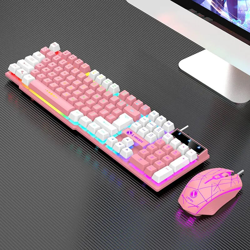 Wired Keyboard and Mouse Set - USB Luminous Mechanical Keyboard & Mouse Set for PC