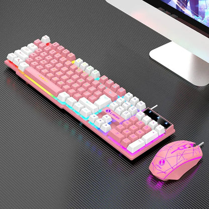 Wired Keyboard and Mouse Set - USB Luminous Mechanical Keyboard & Mouse Set for PC