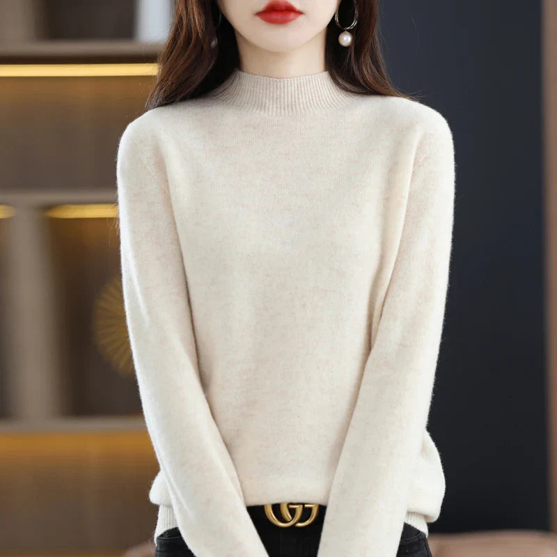 Women’s 100% Pure Wool Half Neck Pullover Sweater for Winter