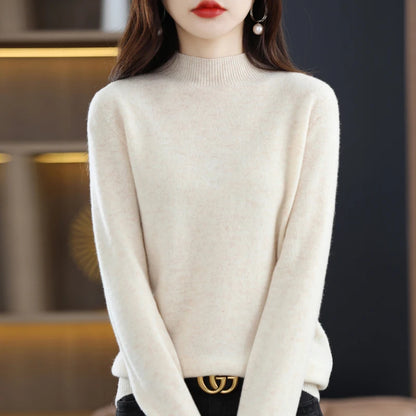 Women’s 100% Pure Wool Half Neck Pullover Sweater for Winter