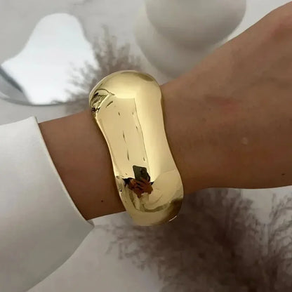 Punk Gold & Silver Geometric Wide Cuff Bangles for Women & Men