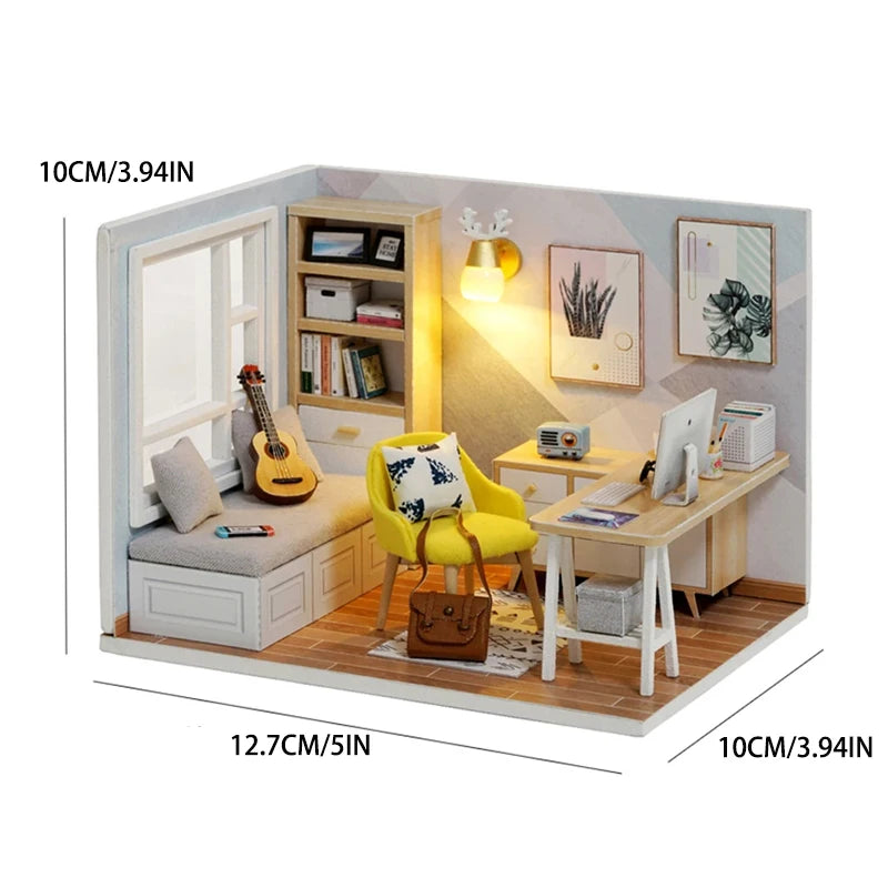 Dollhouse Miniature DIY Wooden Dollhouse Kit with Furniture with LED Light Music Sweet Time