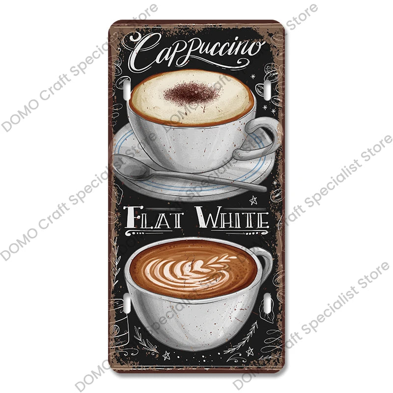 Coffee Licenses Plate Vintage Metal Tin Signs Retro Coffee Time Metal Plaques for Cafe Kitchen Living Room Home Wall Art Decor