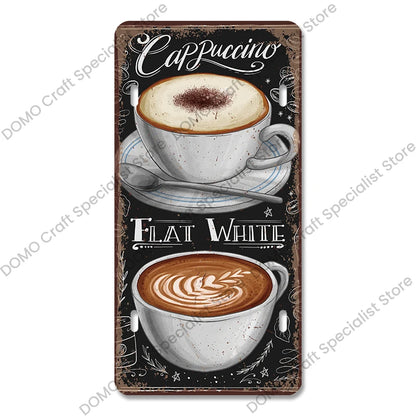 Coffee Licenses Plate Vintage Metal Tin Signs Retro Coffee Time Metal Plaques for Cafe Kitchen Living Room Home Wall Art Decor