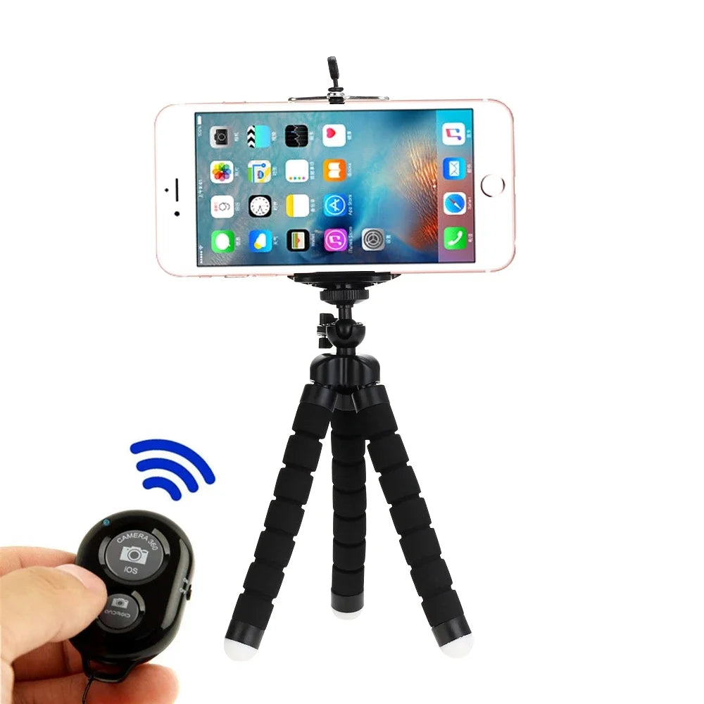 Portable Phone Tripod - Adjustable Mini Octopus Stand with Clip Holder for Smartphones and Cameras
